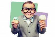 Boy with ice cream cupcake