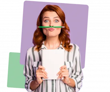 Woman holding notebook pencil